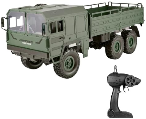 Ichlovdu RTR RC LKW Militär Army Truck Komplettbausatz Off Road Lastwagen 1:16 Q64 6WD 2,4G Fernbedienung Modell Simulation Transporter Grün Geschenke für Jungen und Männer