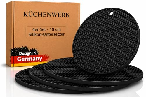 Küchenwerk® Silikon Untersetzer 4er Set (18 cm) – Topfuntersetzer hitzebeständig bis 230 °C – rutschfest & flexibel – Untersetzer für heiße Töpfe, Pfannen & Backformen – spülmaschinenfest & BPA-frei