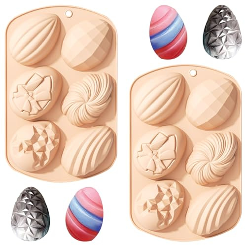 YXHZVON 2 Piezas Moldes de Silicona de Pascua para Chocolate, 6 cavidad Molde de Silicona para Dulces de Pascua, Moldes de Silicona para Huevos De Pascua para Chocolate Dulces （Rosa）