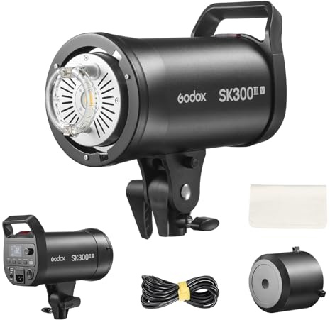 Godox SK300III-V - Flash stroboscopico da studio da 300 W, GN58 5700 K professionale, sistema X wireless, lampada LED da 10 W, riciclaggio 0,1-1,5 s, SK300IIIIV, luce stroboscopica per fotografia