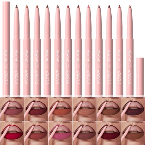 Ensemble de 12 Crayons à Lèvres Mats Domality, Haute Pigmentation, Longue Tenue, Waterproof, Crayons à Lèvres Ultra Fins et Lisses pour le Maquillage Quotidien