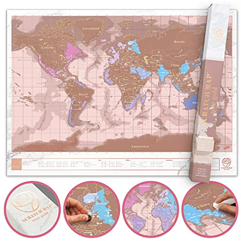 Weltkarte zum rubbeln Rubbel Weltkarte, Personalisiertes Weltrubbelkarten Poster, Premium Qualitäts Reisekarte mit Ländern, Hauptstädten und Staaten - Rosa