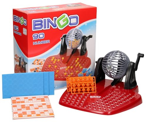 Quickdraw Classic Bingo Game Set with Tumbler Cage – 90 Numbered Balls, 48 Cards, and 100 Covering Chips – Traditional Bingo Games for Family Parties Gatherings & Events