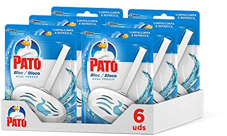 PATO Bloc Limpiador y Ambientador Para Inodoro, Colgador + Recambio, Azul Fresco, Pack de 6 Unidades