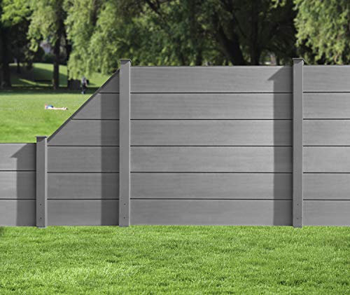 HORI WPC-Zaun XXL l Sichtschutz-Zaun, Steckzaun, Gartenzaun Komplettset l pflegeleicht, UV-beständiges, beidseitig glatt I 1x Schmal + 1x Pfosten zum aufschrauben anthrazit