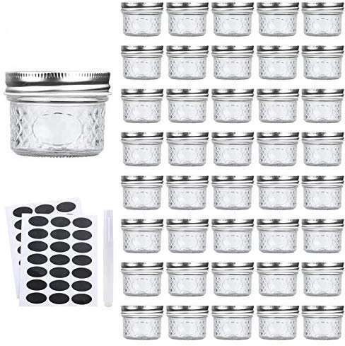 Accguan Mini Mason Glass Canning Jars,4 OZ Jelly Jars With Regular Lids（Silver,Ideal for Honey,Jam,Wedding Favors,Shower Favors,Small Pice Jars 40 PACK
