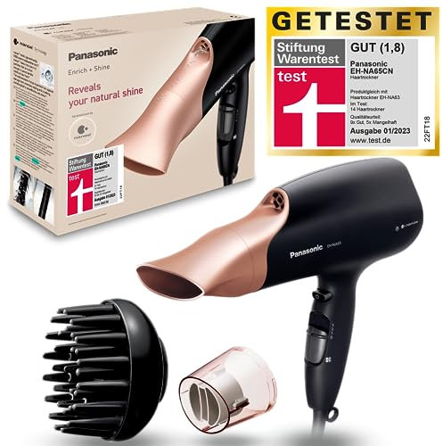 Panasonic EH-NA65CN Nanoe Haartrockner mit Diffusor, Schnelltrocknungs- & Styling-Düse, 3 Geschwindigkeits- & 4 Temperaturstufen, für sichtbaren Glanz, 2000 W Leistung, ergonomisches Design, Roségold