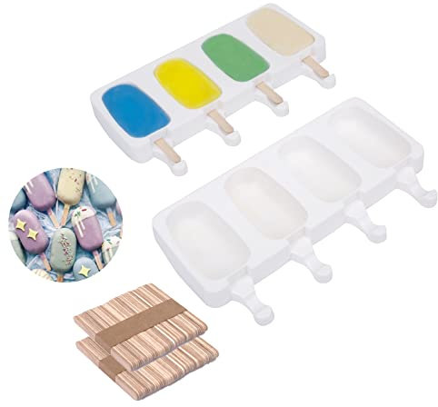 AIXMEET Moule à Glace en Silicone, 26x14.5cm, 2PCS Pour Ice Cream Maison Dessert, Popsicle Ice Maker, sans BPA, DIY Fait à la Main Crème Glacée pour Enfants et Adultes + 100 pcs Bâtons En Bois