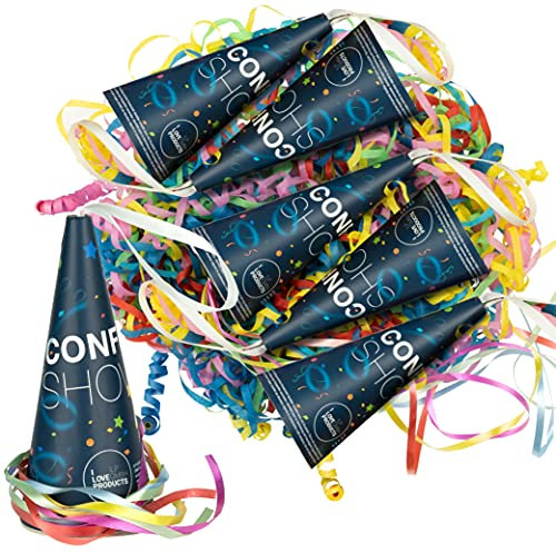ILP 6 x Konfettiwerfer ohne Knall - Bunter Partyspaß mit Luftschlangen - Party Popper als Partydeko für Geburtstage, Silverster und Hochzeiten