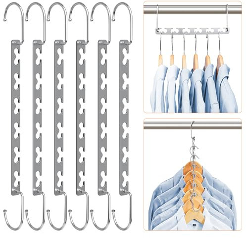 Sindax Kleiderbügel Platzsparend, rutschfest Kleiderbügel Metall, Magic Bügel für Schrank Organizer, Platzsparende Kleiderbügel für Hosen Jeans Anzug und Kleider, 6 Stück