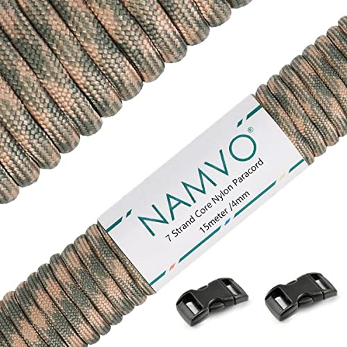 Namvo 550 Paracord 7-tr?dig fallsk?rmslina, Mil Spec Typ III 15 meter t?ltledarrep Survival Fallsk?rmslina f?r utomhuscamping hantverk Nyckelringar Beige Gr?