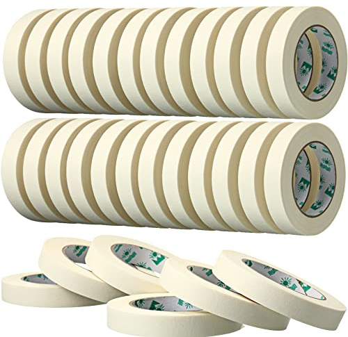 Leelosp 25 Rolls Masking Tape Bulk General Purpose Masking Tape Paint Craft Painter Artist Multi Use School Classroom Supplies, 0.75 Inch x 55 Yards, 1375 Yards Total (Beige)