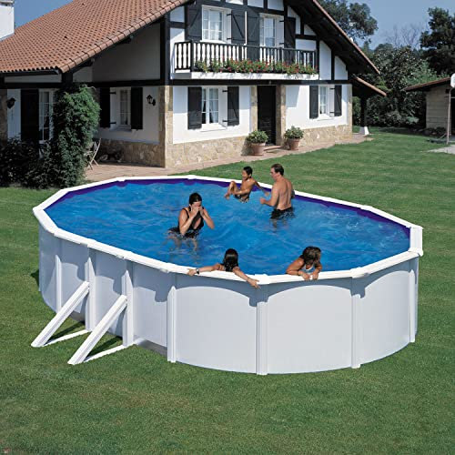 Paradies Pool® Gre Giant oval 300x500x120cm (Ø x H), Komplettset,Stahlwandbecken Weiss, Poolplane in blau 0,4mm, Handlauf extra breit, inkl. Skimmer-Set und Leiter, Swimmingpool, Menge: 1 Stück