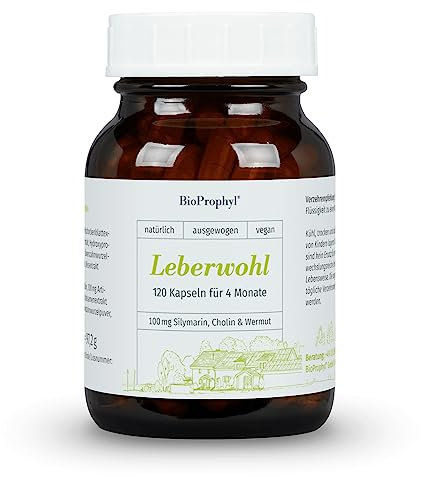 BioProphyl® Leberwohl 100 mg Cholin für eine gesunde Leber mit 100 mg Silymarin aus Mariendistelsamenextrakt & bitteren Extrakten aus Wermut, Artischocke & Löwenzahnwurzel | 120 Kapseln für 4 Monate