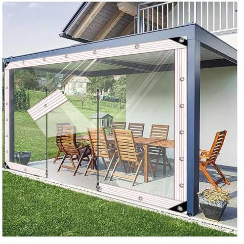 Panneaux Latéraux de Bâche Transparents Extérieurs avec Fermeture À Glissière, Rideaux de Bâche Imperméables , pour Tonnelle Porche Terrasse Pergola,Bord de fil couvert ( Size : H2.1xW4m/H6.8xW13.1ft