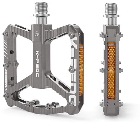 K PEDC Mountain Bike Pedals MTB Pedals,Bicycle Pedals with Reflectors,Aluminum 9/16 3 Sealed Bearing Lightweight Platform for Mountain Bike, BMX, Road Bike Pedals