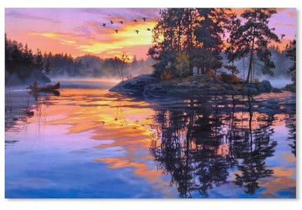 1000 Stück Puzzle，Dämmerungslandschaft, See, Wald, Vögel, Sonnenuntergang，Erwachsene Kinder Holz Spielzeug Lernspiel（75x50cm）-A379