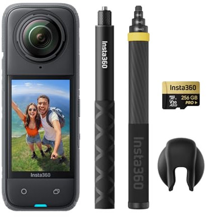 Insta360 X4 No Drone Bundle- 8K Waterproof 360 Action Camera, 4K Wide-Angle Video, Invisible Selfie Stick Effect, Removable Lens Guards, 135 Min Battery Life, AI Editing, Stabilization