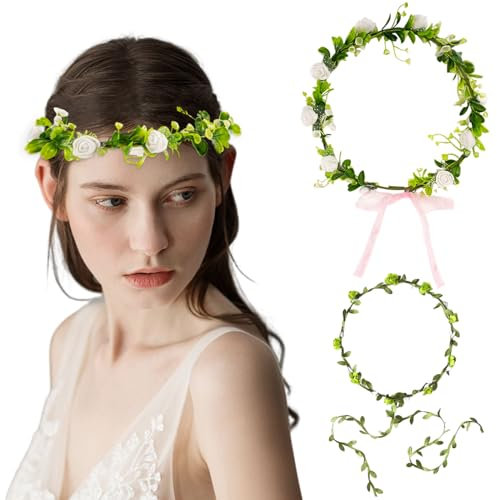 HANIUTTY 2pcs Couronne Fleur Cheveux, Bandeaux Fleur Couronne Guirlande Fleur Cheveux Artificiel Serre Tete Fleur Accessoire Cheveux Boheme Réglable pour Fête du Festival de Mariage