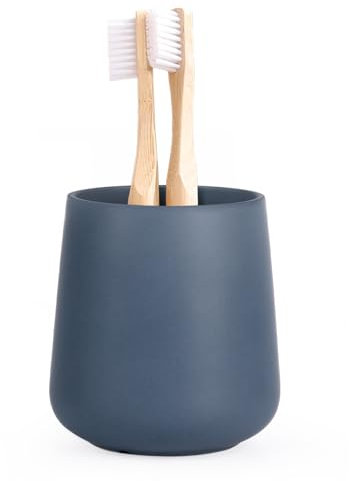 Autumnlife Gobelet rond en céramique pour brosse à dents - 350 ml - Pour gobelet de salle de bain - Bleu mat - Convient pour brosse à dents et dentifrice - Diamètre : 7,6 x 9,5 cm