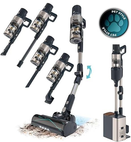 Cecotec Aspiradora Escoba Sin Cable Conga Rockstar 5500 Hurricane Station Pet Flex, Max 220AW 700W, Base Autovaciado, Hasta 90min Autonomía, Cepillo antienredo, Tubo flex, Ciclón paralelo, Acc mascota