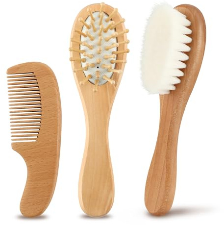 Set di pettini per bambini, in legno naturale, con setole morbide di capra, per neonati, cura del cuoio capelluto, accessori per bambini