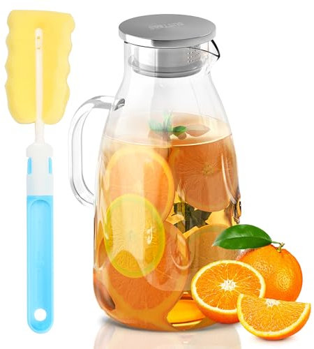 SUSTEAS 3.0 litros 101 oz jarra de agua, jarra de vidrio con tapa de vidrio de borosilicato, jarra de vidrio soplado a mano, jarra de agua, jarra de vidrio utilizado para té helado agua fría caliente