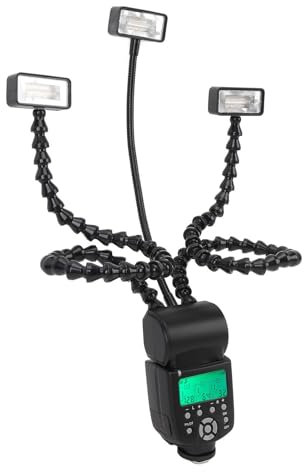 Kamerablixt, Flexibel 3-huvud 5600K 8 Nivåer Ljusstyrka Bärbar Makroarmslampa för Matfotografering med 48 Cm Justerbara Armar LCD-skärm Batteriindikatorer