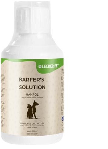 Lecker.Pet® 3 x 500 ML Barfer's Solution Huile de Chanvre 100% pour Chiens & Chats | Acides Gras Essentiels | Complément nutritif pour Aliments pour Chiens & Chats | Pressé à Froid & Naturel à partir