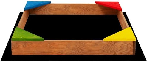 Sandbox in legno 90 x 90 cm con copertura, tetto, panchina e inserto per superfici agricole – Robusta sabbiera resistente alle intemperie per bambini, certificata CE – Springos