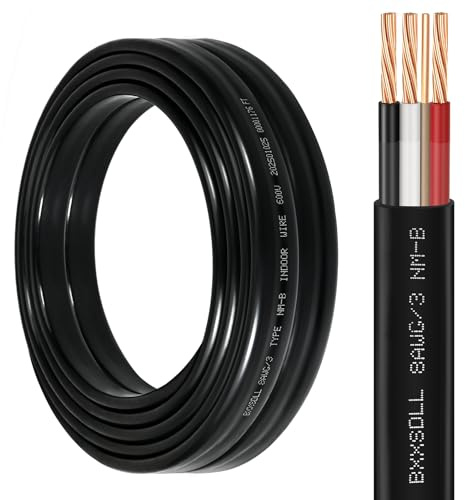 10 FT 8/3 NM-B Wire with Ground -8 AWG 3 Conductor Non-Metallic Sheathed Cable, 100% Pure Copper Electrical Wire for Outlets, Switches, Lighting, Residential, Garage Indoor Wiring Projects