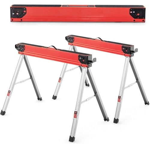 HOMFME Folding Sawhorses, 1000KG Load Twin Pack Workbench with Support Arms