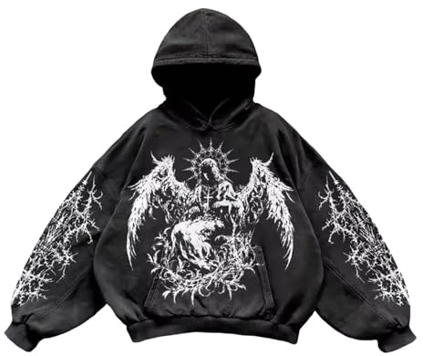 YOSUWOAI Sweats à capuche pour homme Hoodies gothiques Sweatshirts Streetwear Pulls Pulls à capuche confortables pour automne hiver Y2K Vintage imprimé tête de mort Hoodie décontracté style College