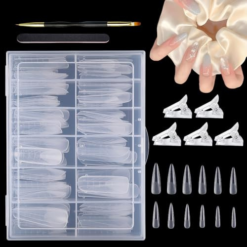 VEGCOO 120 Pezzi Unghie Finte Nail System Dual Nail Form, Manicure per Unghie con Scala Graduata, 12 Taglie Tip Unghie Ricostruzione, Acrilico Strumenti per Manicure per Nail Art Diy (Stiletto)