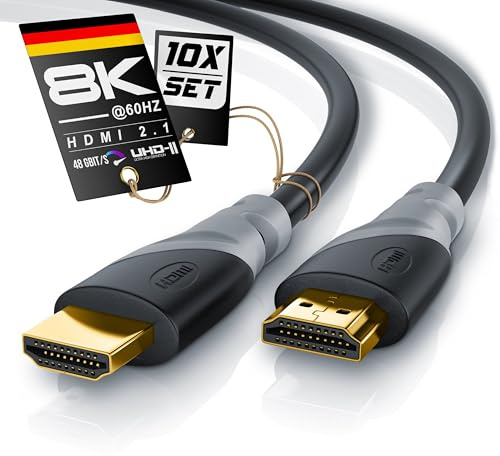 CSL - 5m 10er-Pack 8k / 4k HDMI Kabel 2.1/2.0-1m - 8K @ 60Hz - 4K @ 120Hz - 48 Gbit/s - 3D - Ultra High Speed mit Ethernet - TV Blu-ray PS5 Xbox Series X Switch - schwarz - 5 Meter