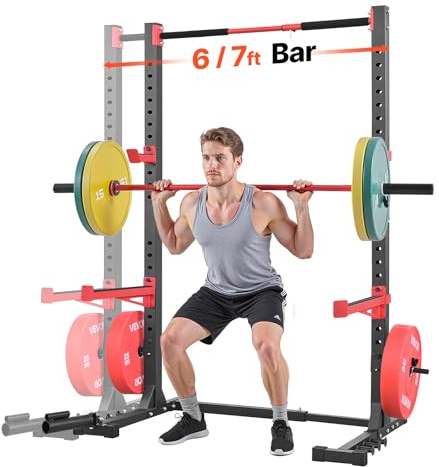 VEVOR Power Rack 445 kg Belastbar, multifunktionales Squat Rack für Heimfitnessstudio, Krafttrainingsgerät mit 6 Bandstiften & Landmine-Aufsatz & Sicherheitsstangen für Bankdrücken Kniebeugen