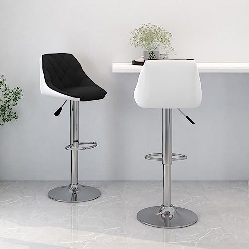 Frdhee Silla cosmética de comedor, taburete de bar, 2 unidades, piel sintética en blanco y negro, taburete de cocina para dormitorio, cocina, comedor