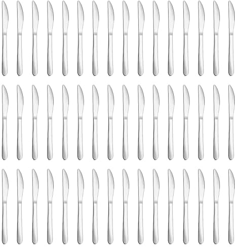 BEWOS 48 Piezas Cuchillos de Mesa - Cuchillos de 9,1 Pulgadas (23,2cm), Cuchillos de Mesa de Acero Inoxidable, Pulidos a Espejo, Aptos Para el Lavavajillas, Cuchillos Para Casa, Hotel, Restaurante
