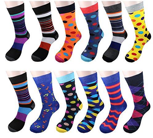 Gelante 12 Pairs Mens Cotton Funny Crazy Colorful Crew Dress Sock - W934G