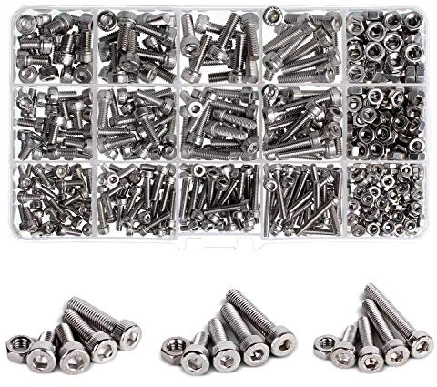 500PCS M3 M4 M5 304 en Acier inoxydable Bouton à tête hexagonale Socket Tête Câble Boulons Vis avec écrous Assortiment