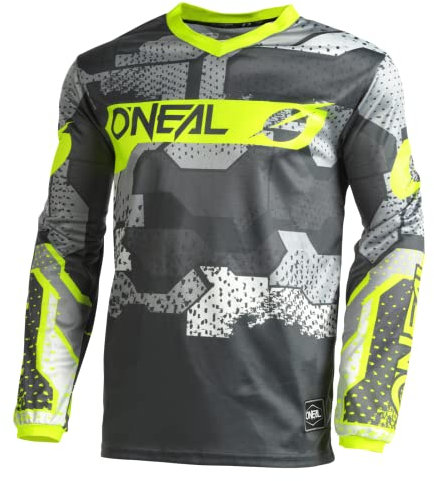 O'NEAL | Motocross-Shirt langarm | Kinder | MX MTB Mountainbike | Leichtes Material, ergonomischer Slim Fit Schnitt für perfekte Passform | Element Youth Jersey Camo V.22 | Grau Neon-Gelb | L