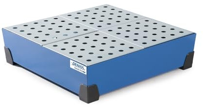 Denios Auffangwanne aus Stahl | mit verzinktem Lochblech | blau | BxHxT 774 x 200 x 774 mm | Volumen 90 Liter | Arbeitssicherheit Notfall-Umweltschutz-Produkte säurefest