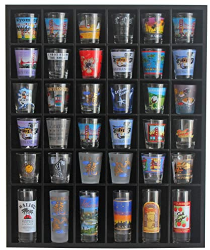 Black Shot Glass Display Case 36 Slots Minifigures Thimble Collection Display Rack Freestanding - No Door (with 1 Row for Tall Shooters)