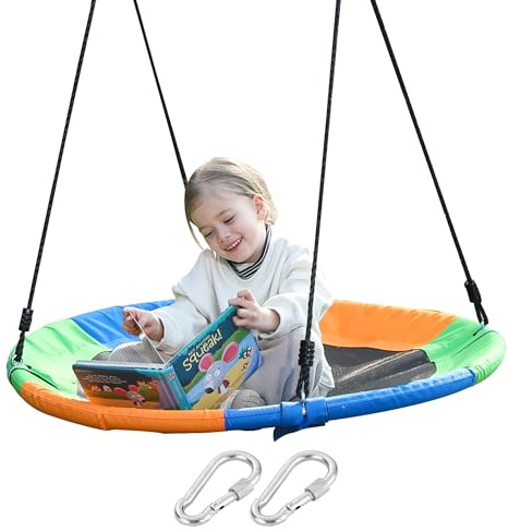 Saucer Tree Swing Seat for Kids 40 Inch Outdoor Round Tree Swing for Children Heavy Duty Safe Durable Easy Install for Backyard Multicolor