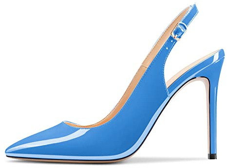 Saekcted Femmes Haut High Talon Heel Aiguille Slingback Escarpins Sexy Clear Lanières Cheville 10 CM Heels Sandales Party Chaussures Bleu 43 EU