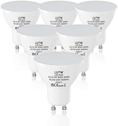 LUTW Lampadine GU10 LED, 5W Equivalenti a 40W, Faretti LED GU10 Luce Calda 3000K, 505 Lumen Lampadina LED Risparmio Energetico, Lunga Durata, Basso Consumo, Non Dimmerabile, 6 Pezzi.
