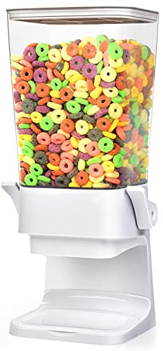 Mivvosakuki Spannmålsdispenser bänkskiva stora flingbehållare förvaringsdispenser för skafferi torrmat dispenser bänkskiva godisdispenser maskin risdispenser för mellanmål, nötter, granola (vit, 1 st)
