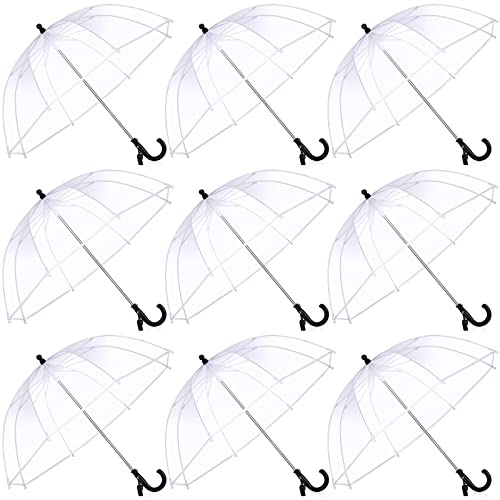 Kacctyen 9 Pcs Kids Clear Umbrella Pack Transparent Bubble Umbrella with Easy Grip Handle Dome Windproof Stick Umbrellas with Whistle for Toddler Boys and Girl Ages 3-7 Photoshoot Wedding