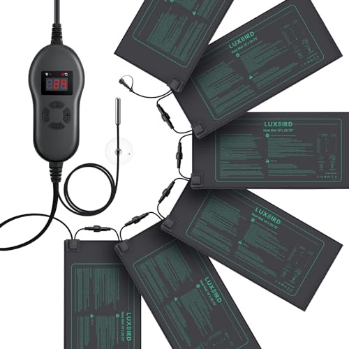 Luxbird Tappeto Riscaldante per Piante con Termostato, 30W 4 Tappetino riscaldante con 1 Controller, Impermeabile IP67, Design Parallelo, per Serra, Semenzai, Idroponica e Terrari, 52 x 25 cm