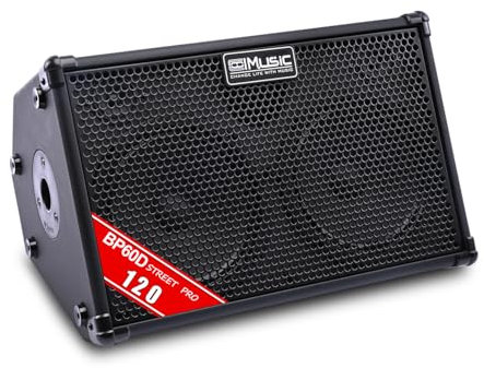 Coolmusic BP60D 60 W x 2 Altavoz Amplificador de Guitarra acústica Alimentado por batería, Altavoz Bluetooth portátil con Efecto de retardo de Coro de reverberación, 7 entradas